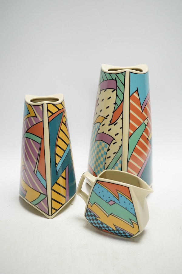 Dorothy Hafner for Rosenthal, two flash pattern vases and a Studio Line jug, tallest 24cm high. Condition - good